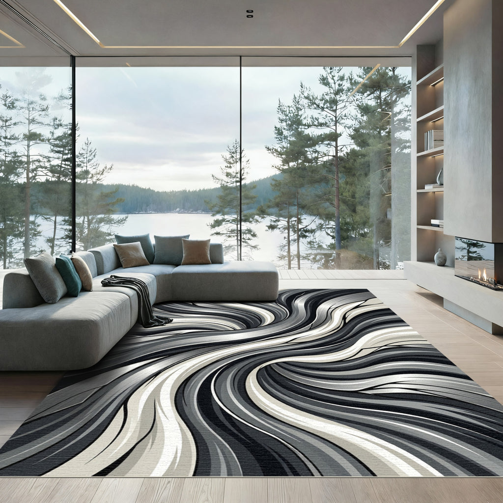 Monochrome Wavy Flow Abstract Area Rug