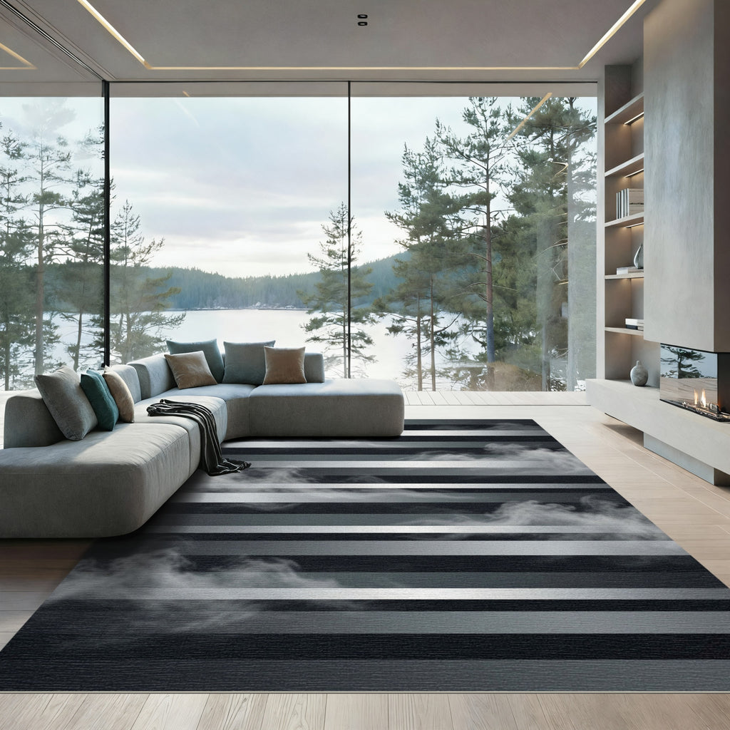 Silver Striped Ethereal Smoke Charcoal Rug