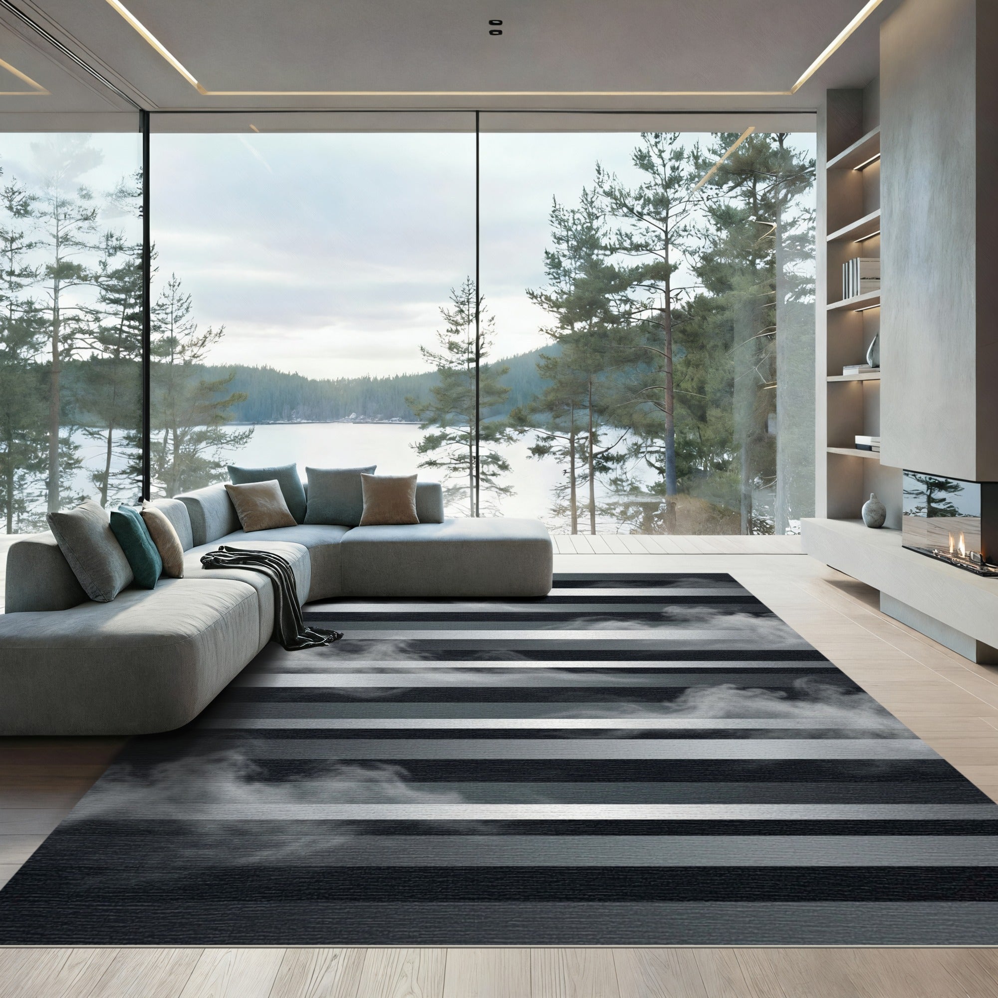 Silver Striped Ethereal Smoke Charcoal Rug