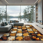 Distressed Earth Tone Geometric Stone Tile Rug