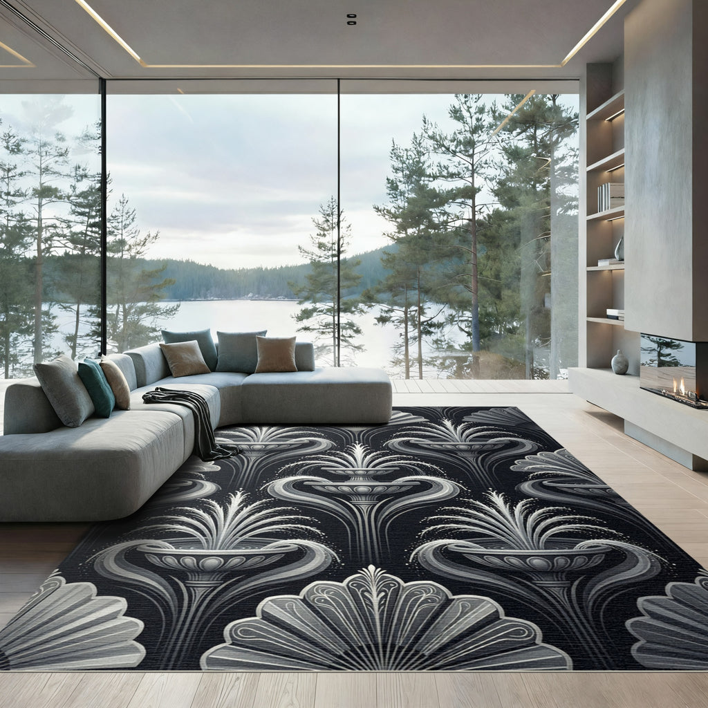 Art Deco Gray Fountain Fan Rug