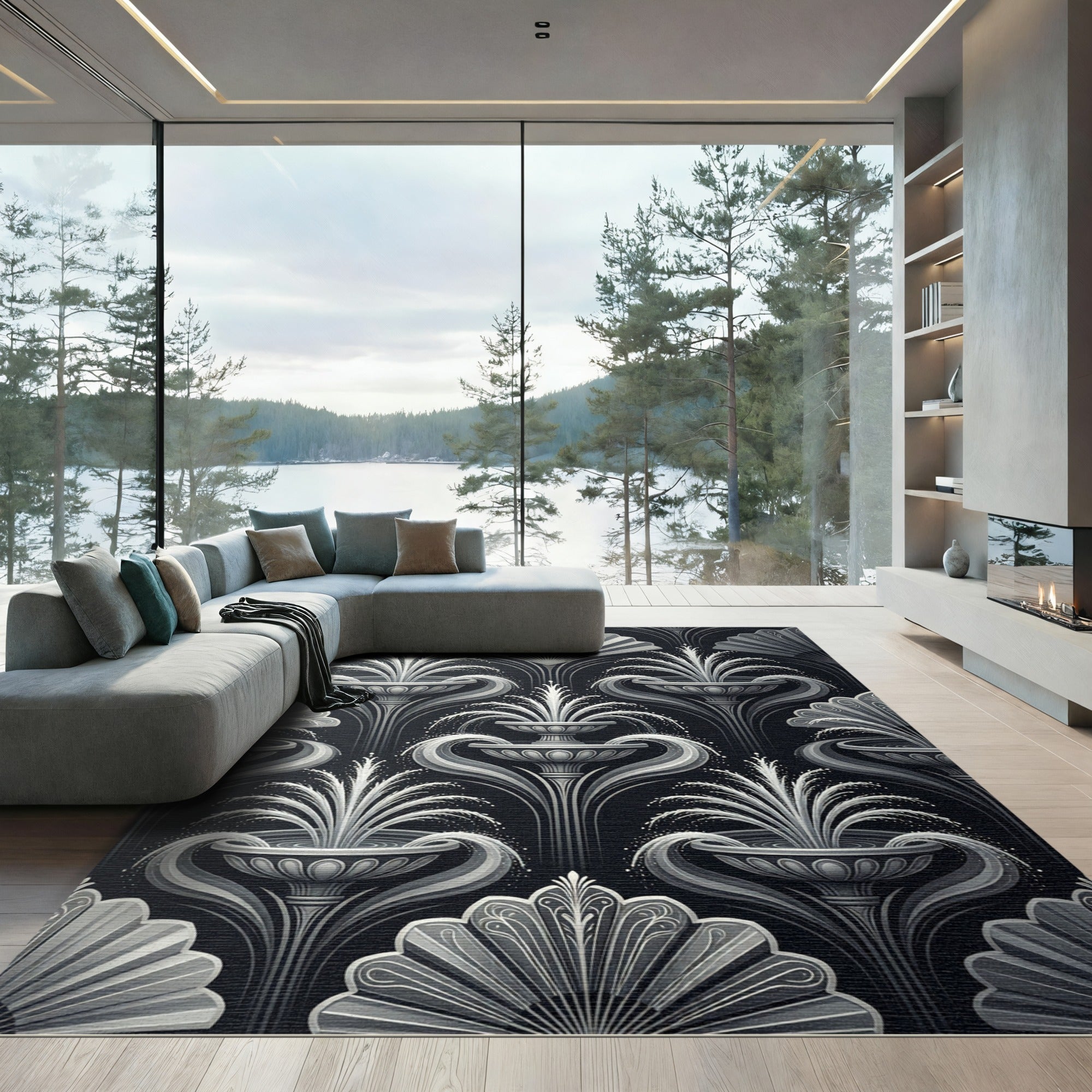 Art Deco Gray Fountain Fan Rug
