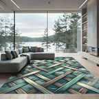 Teal Lattice Wooden Weave Overlap Rug
