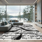Black and White Sheet Music Swirl Rug