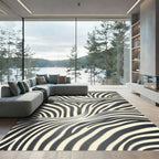 Modern Abstract Monochrome Wavy Zebra Rug