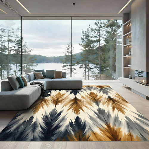 Abstract Ochre and Charcoal Feather Texture Rug