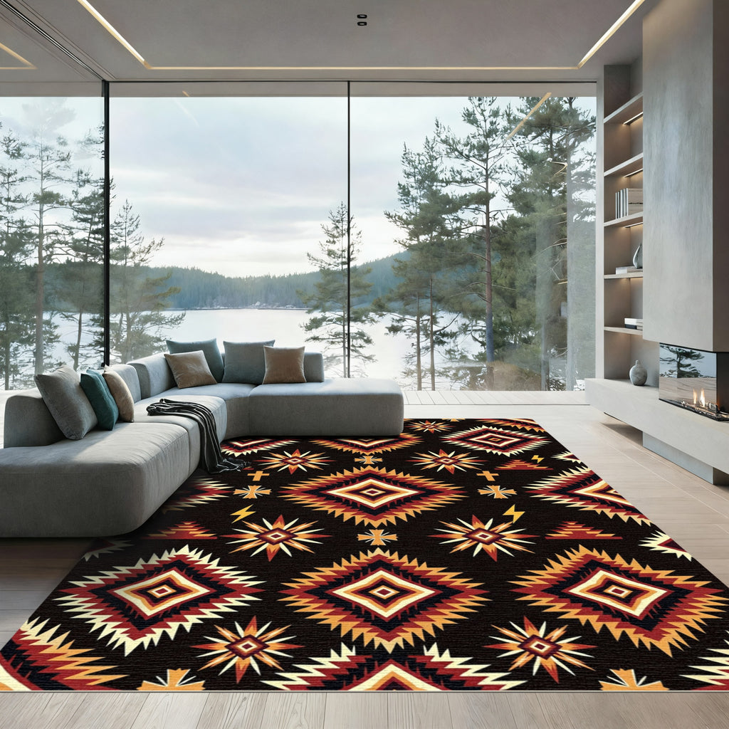 Bold Earth Tone Diamond Star Folk Rug