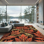 Golden Acanthus Leaves Crimson Scroll Rug