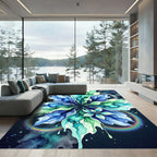Vibrant Blue Green Watercolor Abstract Floral Rug