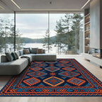 Vibrant Electric Blue Orange Geo Diamond Rug