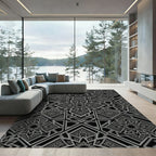 Intricate Black Silver Starburst Geometric Rug