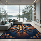 Deep Blue Orange Starburst Emblem Rug