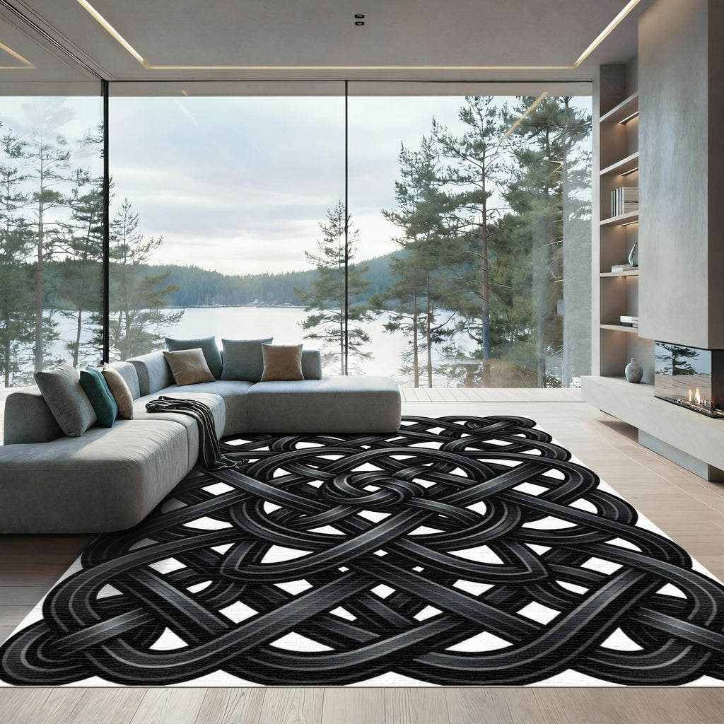 Intricate Charcoal Celtic Knotwork Rug