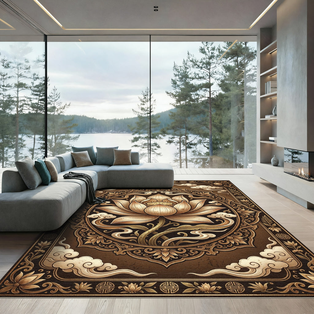 Golden Lotus Medallion with Ornate Clouds Rug