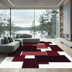 Minimalist Deep Crimson Geometric Block Rug