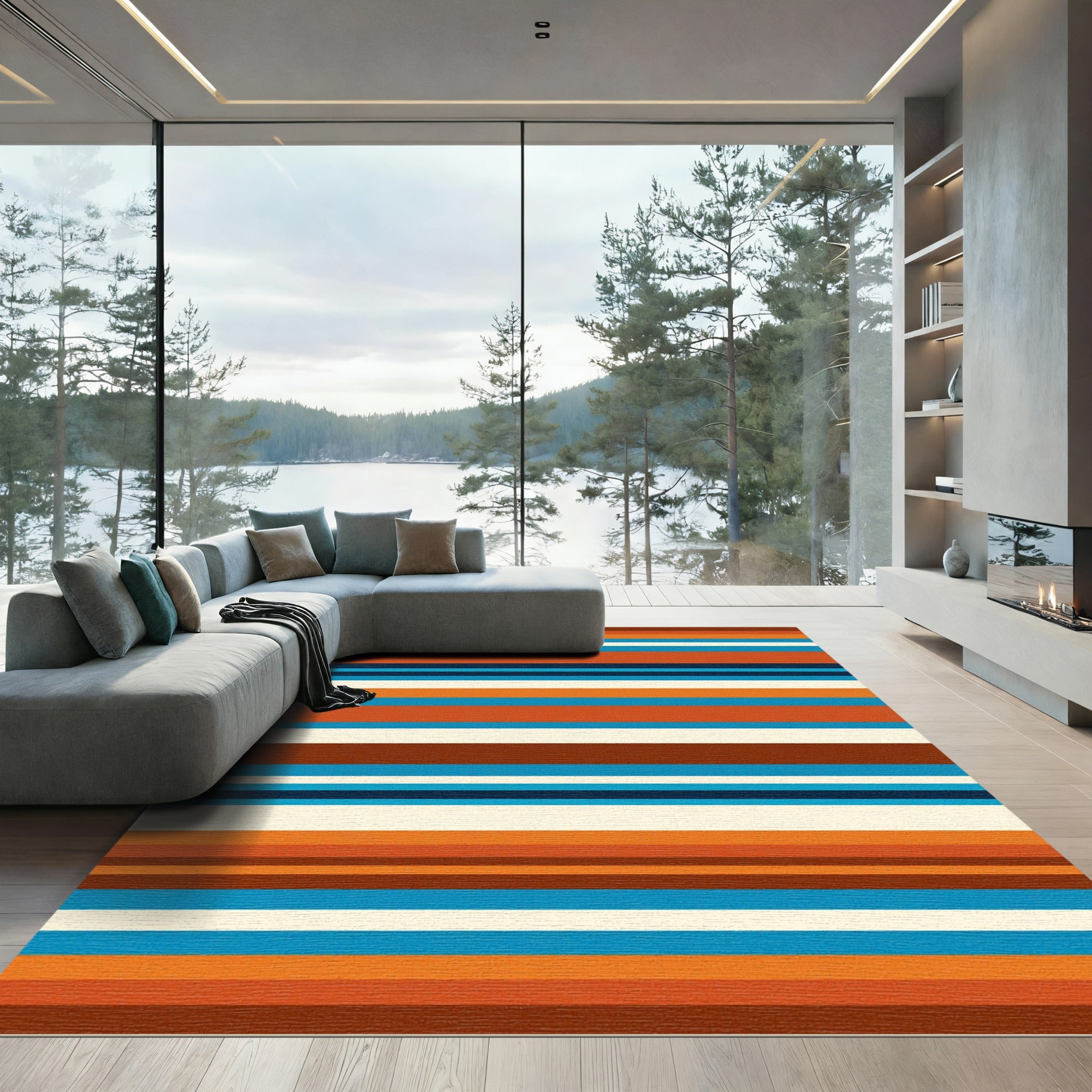 Vibrant Retro Multicolored Striped Area Rug