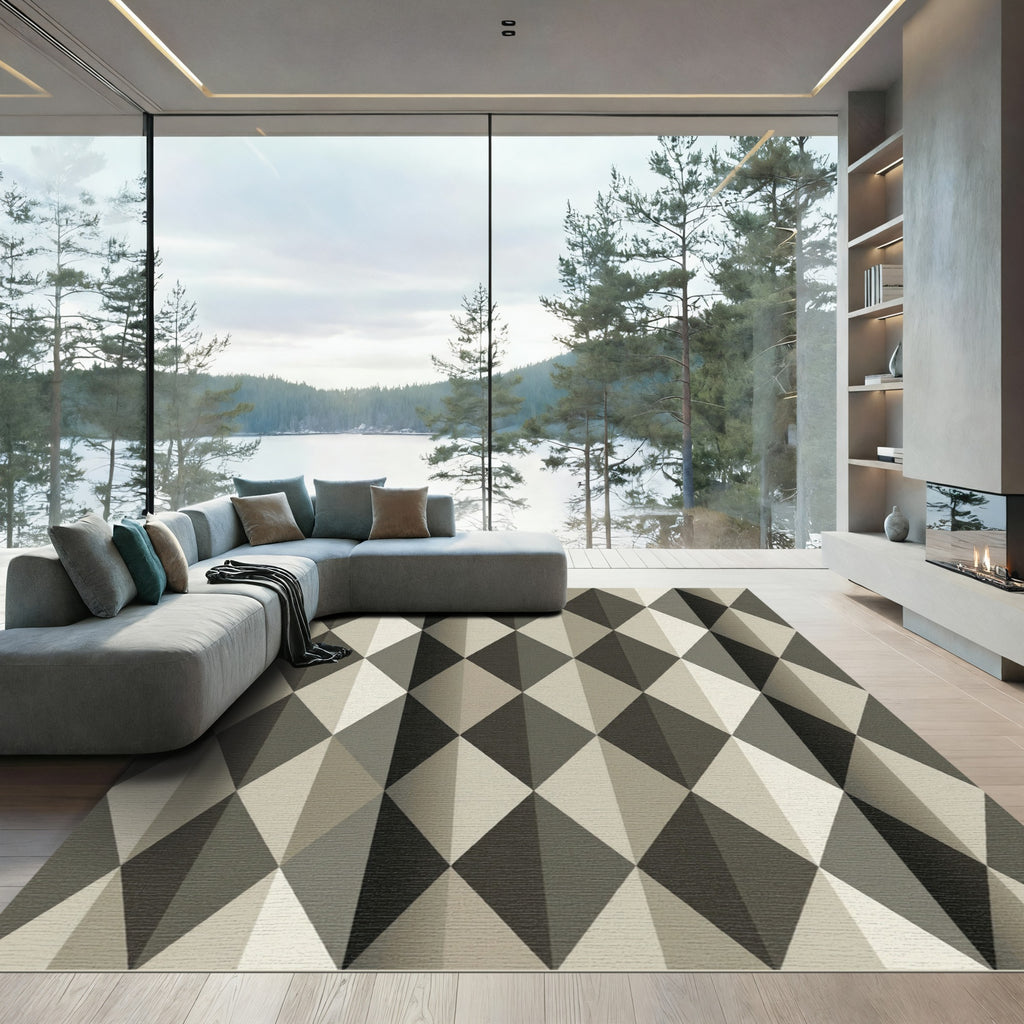 Monochrome Geometric Arlecchino Diamond Rug
