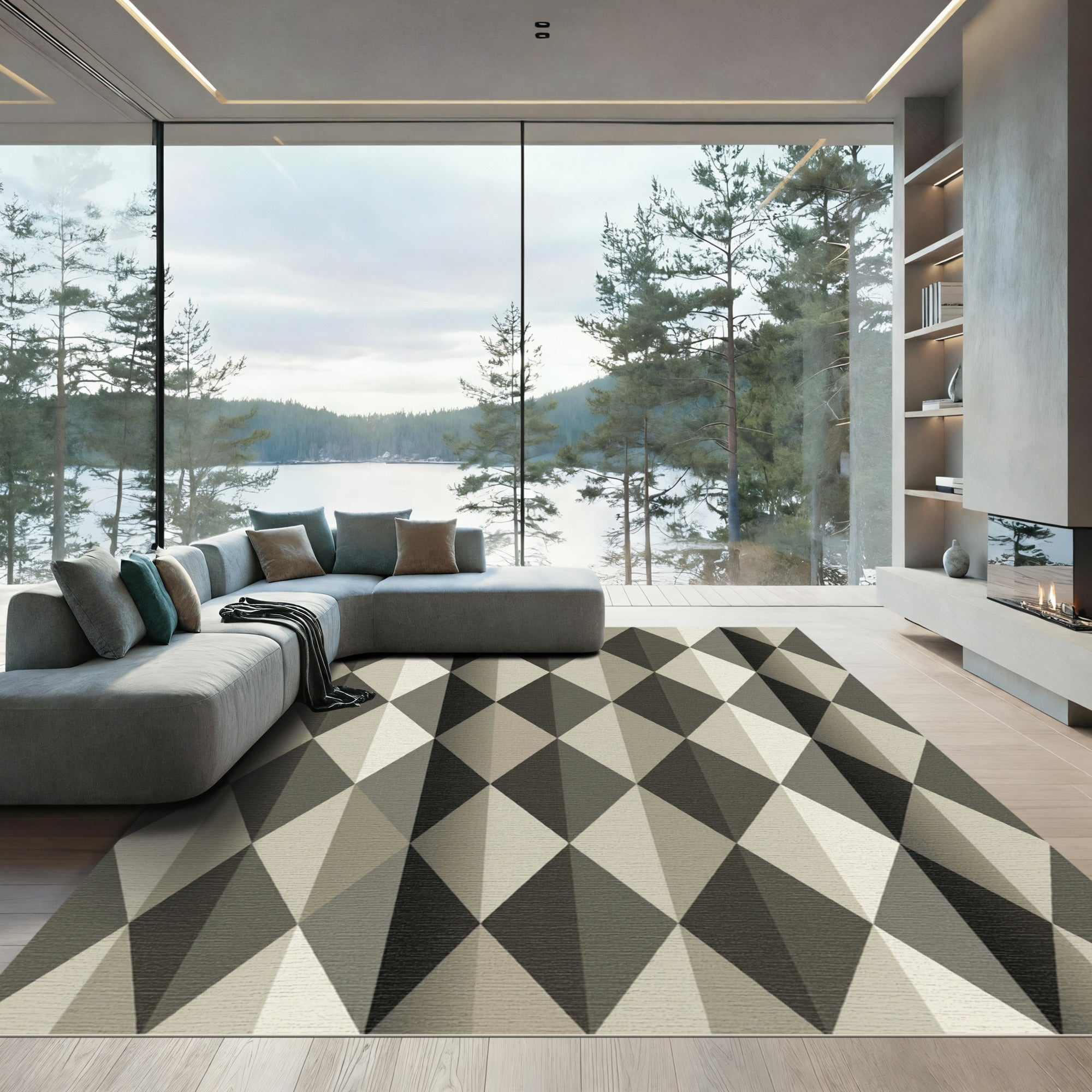 Monochrome Geometric Arlecchino Diamond Rug