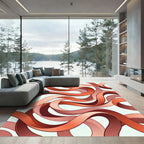 Crimson Ribbon Flow Abstract Rug