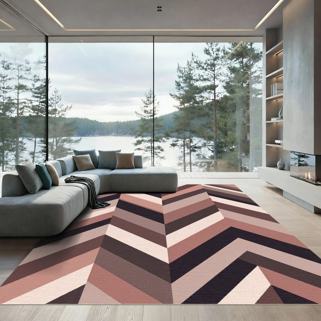 Neutral Earthy Chevron Striped Area Rug