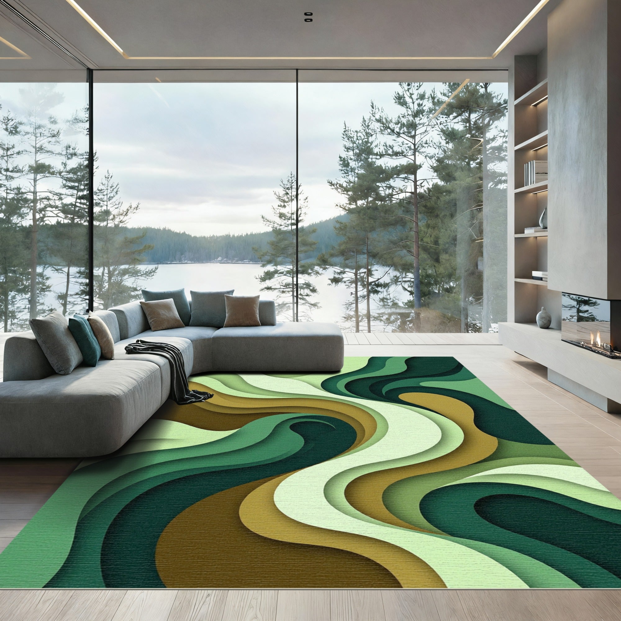 Earthy Tones Abstract Wavy Rug
