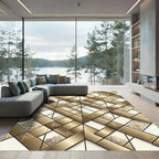Metallic Gold Ornate Geometric Quad Rug