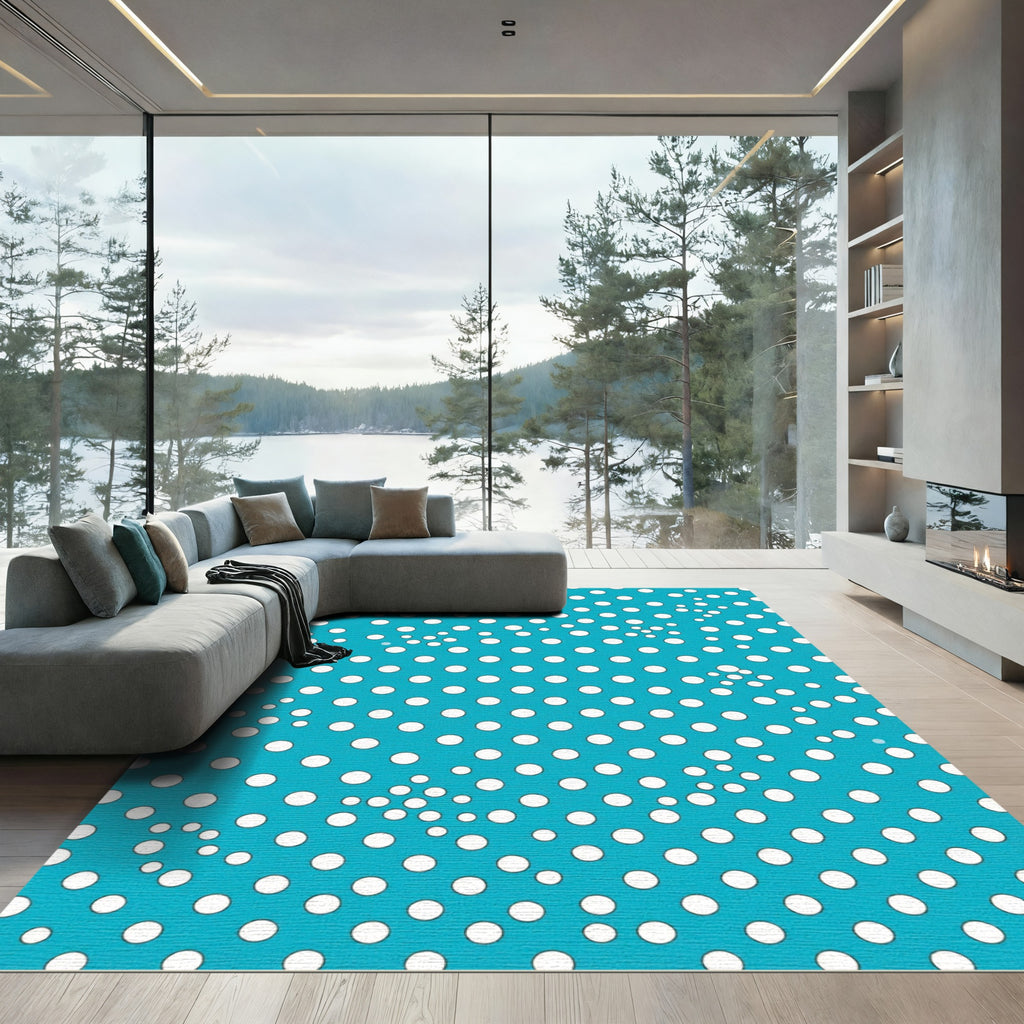 Bright Turquoise White Polka Dots Rug