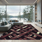 Crimson and Cream Interwoven Grid Rug