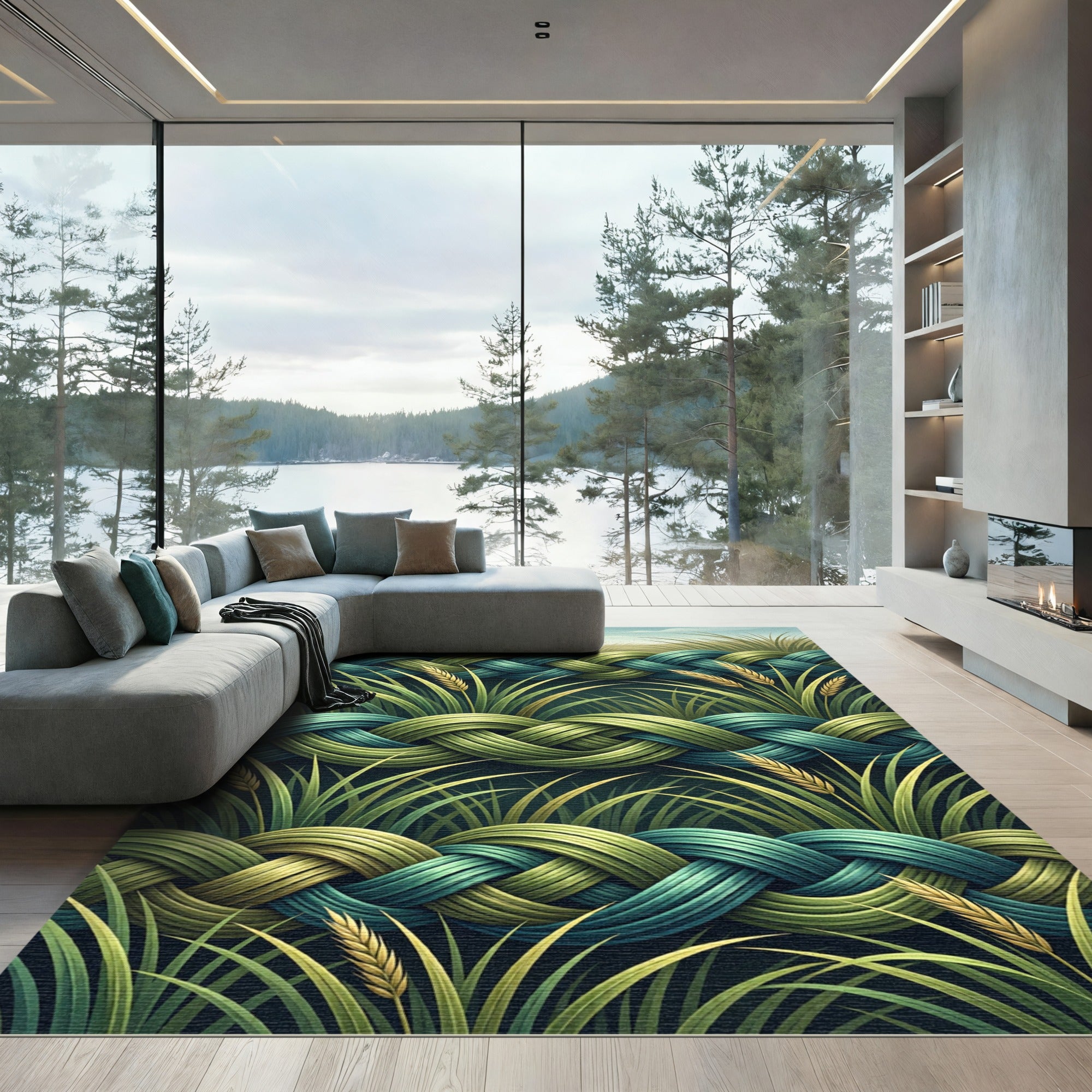 Emerald Teal Woven Wheat Field Rug