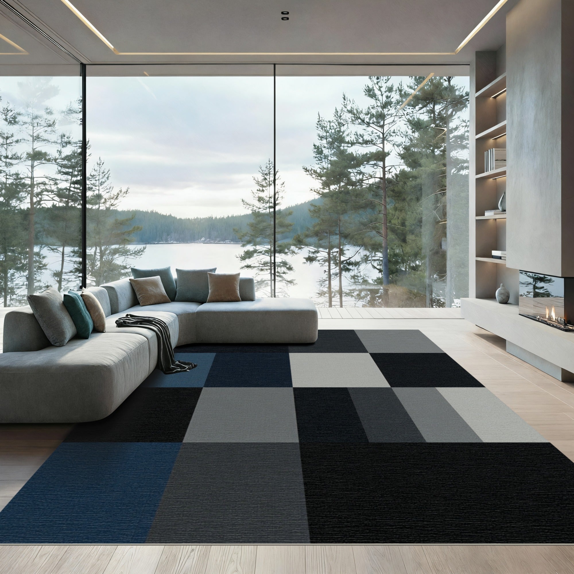 Monochromatic Geometric Square Composition Rug