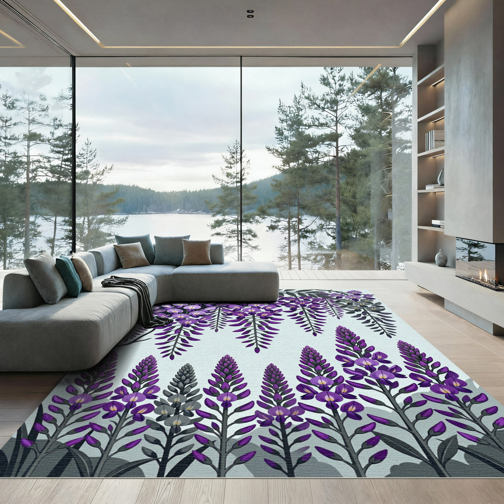 Purple Wisteria and Lupine Botanical Composition Rug