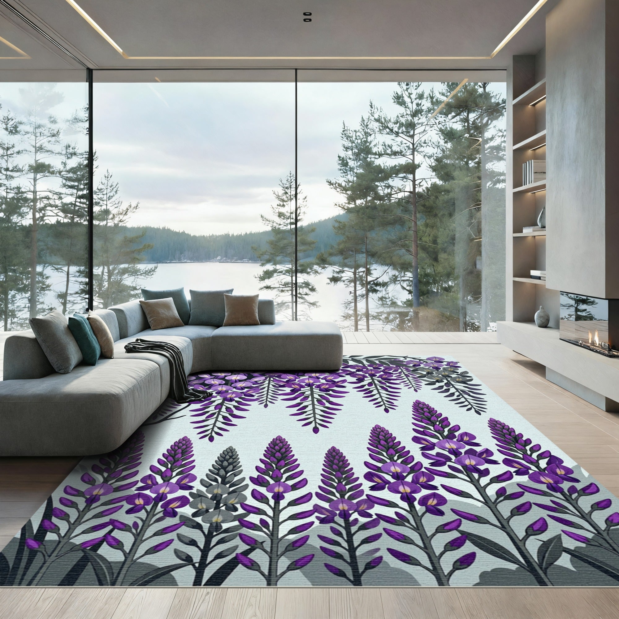 Purple Wisteria and Lupine Botanical Composition Rug
