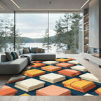 Orange Yellow Cream Square Stacks Rug