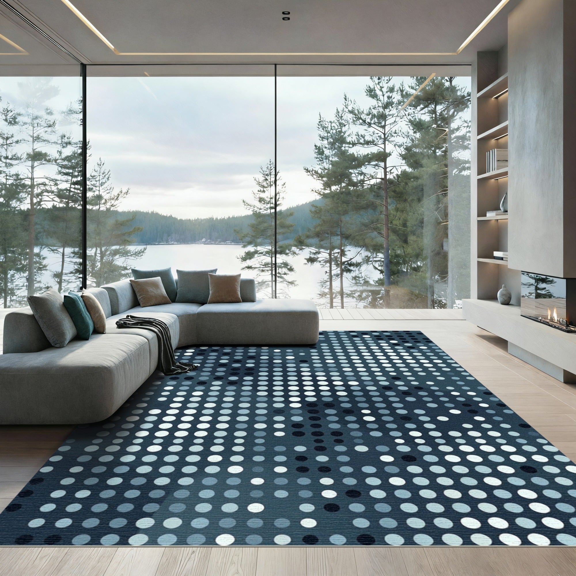 Modern Blue Gradient Polka Dot Rug