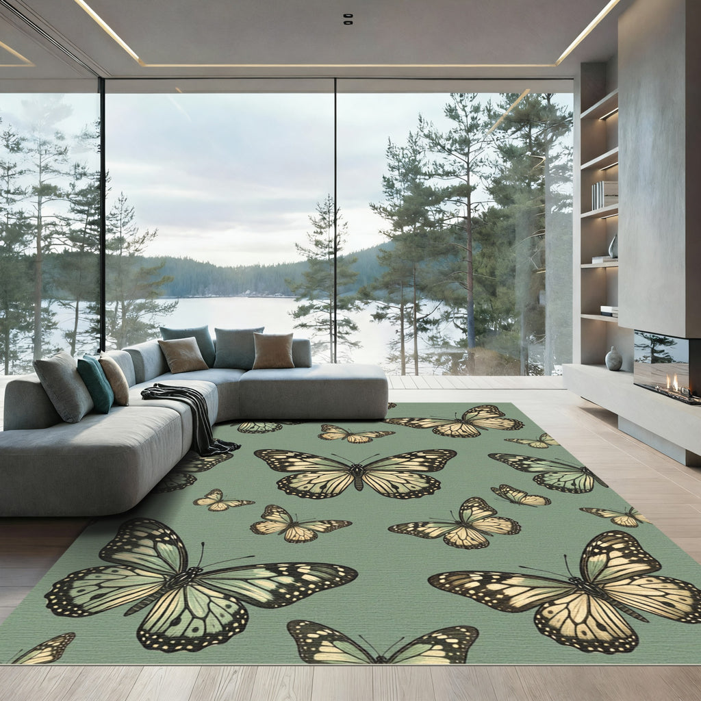 Sage Green Whimsical Butterfly Garden Rug