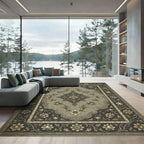 Elegant Sage Floral Medallion Scroll Rug