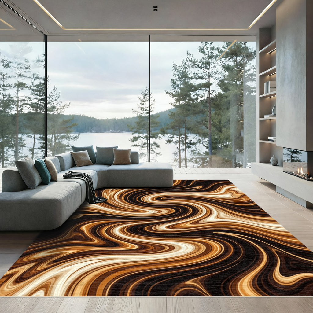 Rich Bronze Swirl Abstract Rug