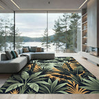 Lush Tropical Foliage Green Gold Banana Leaf Rug