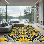 Golden Daisy Floral Mandala Over Navy Rug