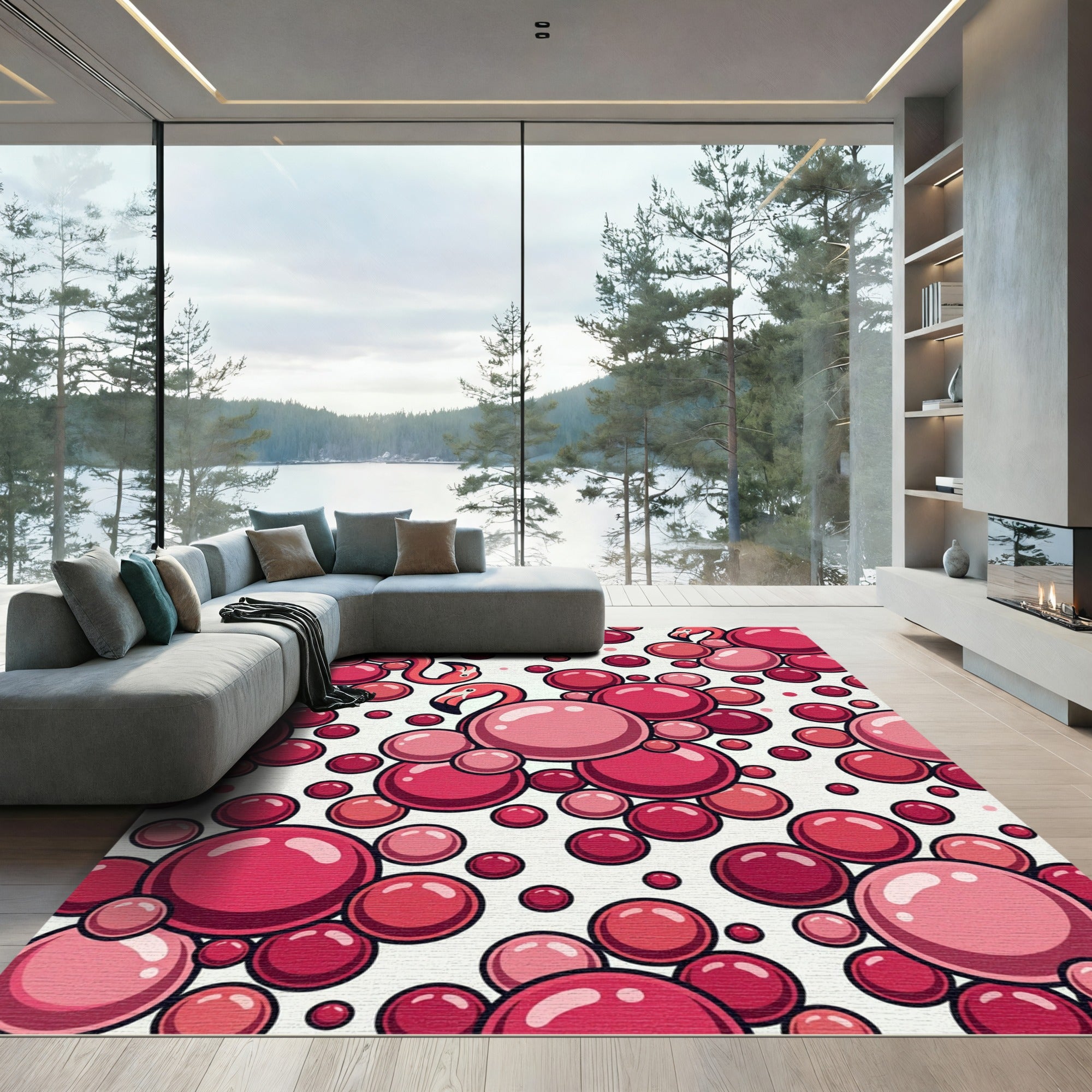 Pink Flamingo Bubble Cluster Rug