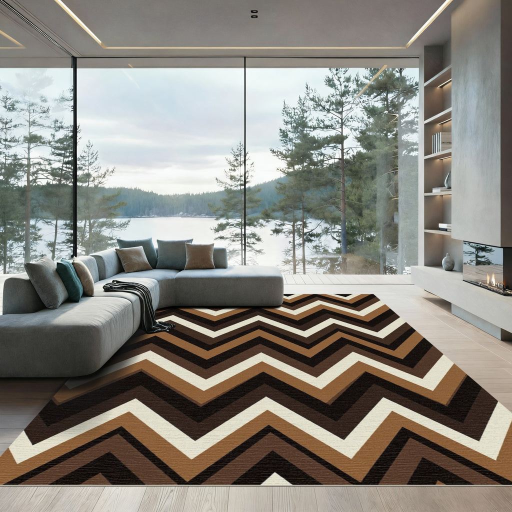 Earthy Geometric Chevron Stripes Rug
