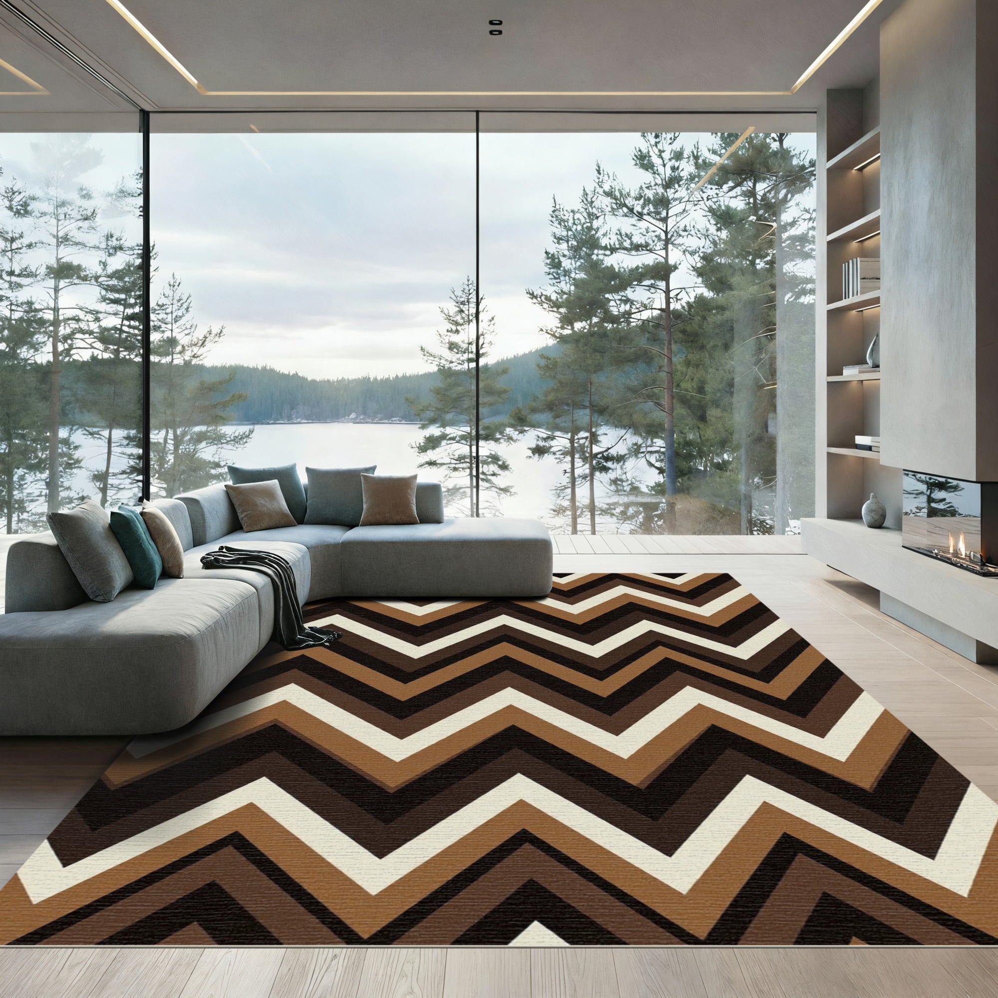 Earthy Geometric Chevron Stripes Rug