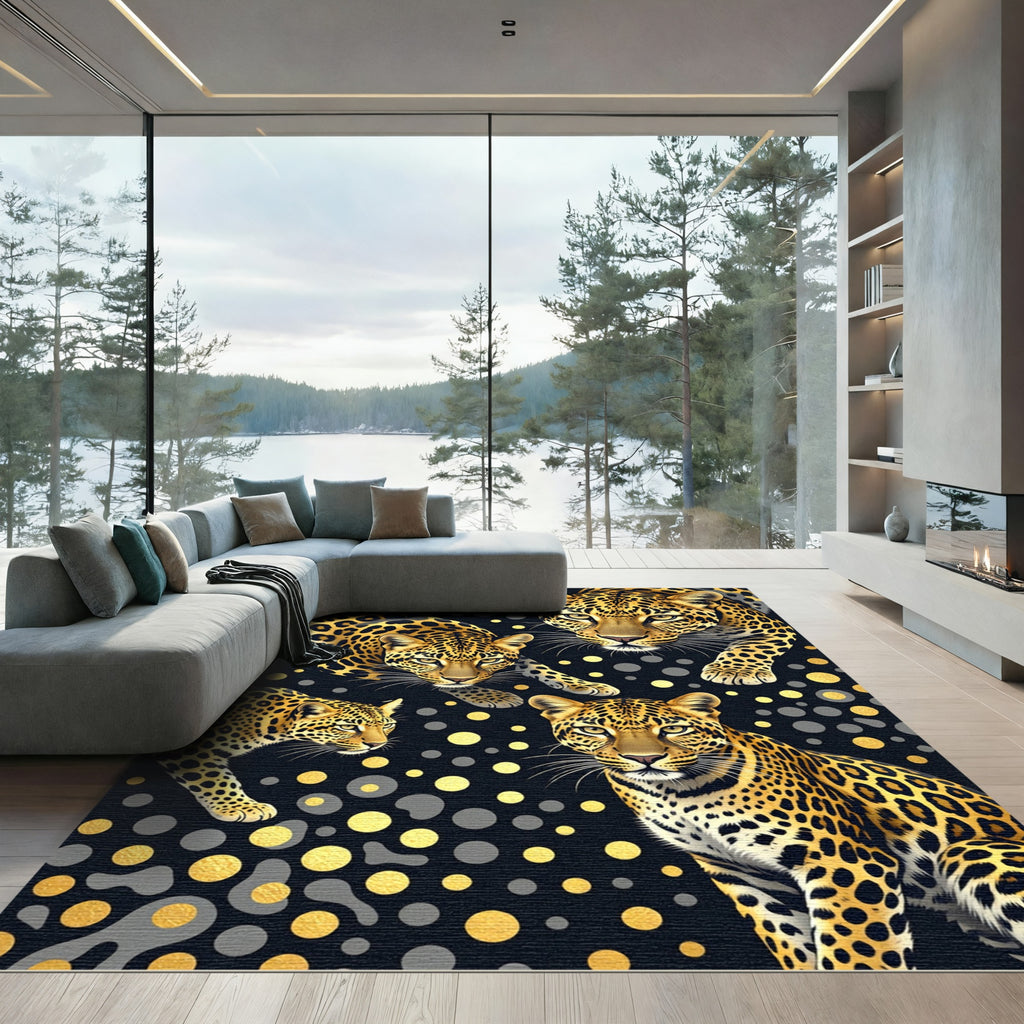 Golden Leopard Spotted Noir Animal Rug