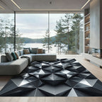 Metallic Silver Sculptural Geometric Facet Rug