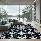White Snowflake Black Background Repeating Pattern Rug