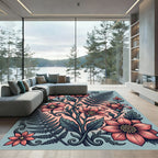 Botanical Pink Lily and Fern Art Rug