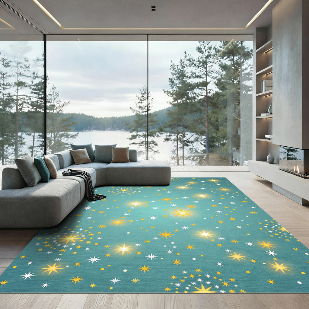 Golden Starburst Turquoise Celestial Rug