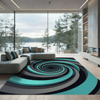 Modern Teal and Gray Infinite Spiral Rug
