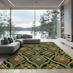 Elegant Forest Green Ornate Lattice Rug