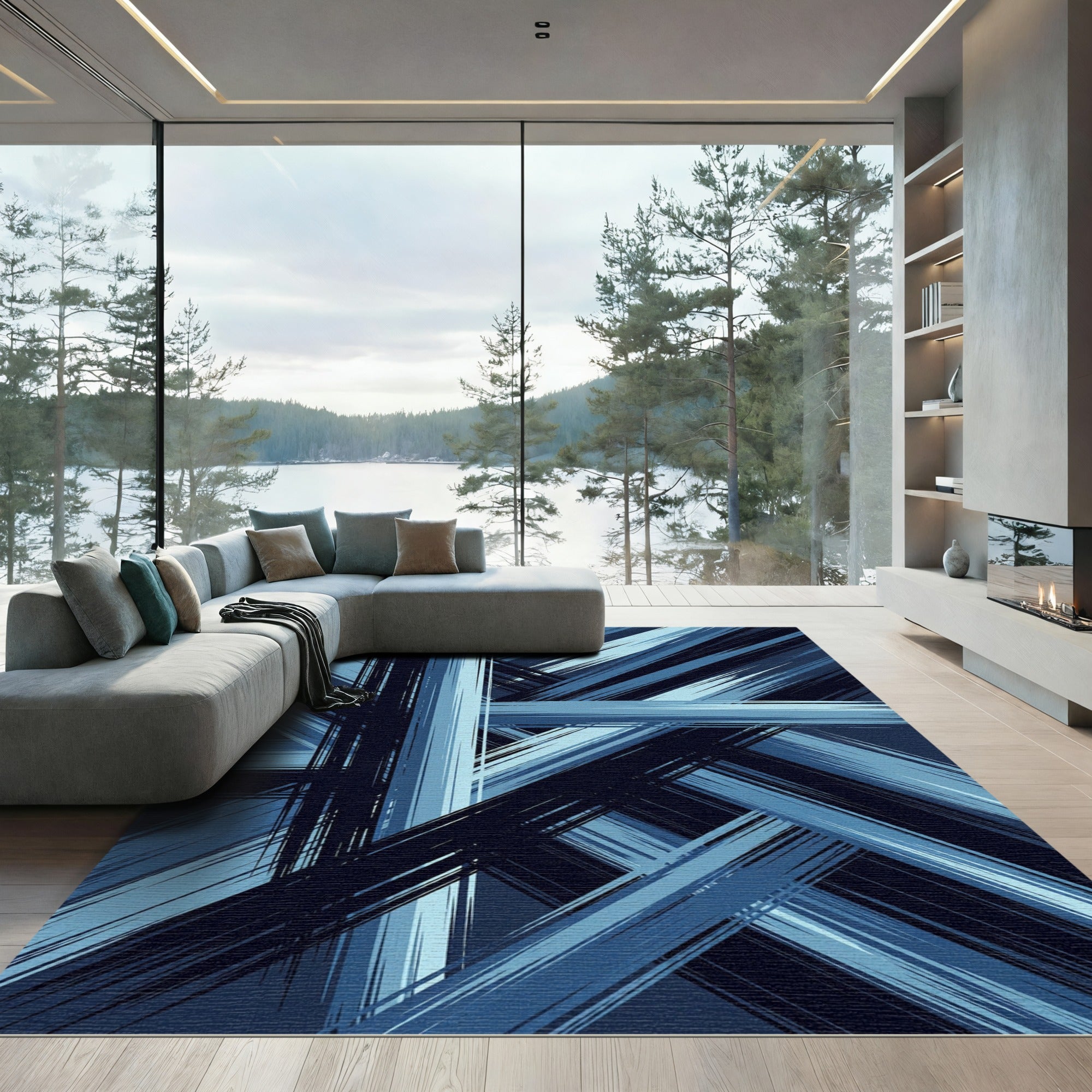 Indigo Abstract Brush Stroke Rug